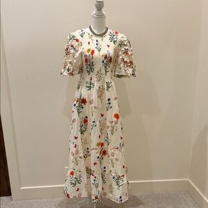 Off white Floral Embroidered Maxi Dress